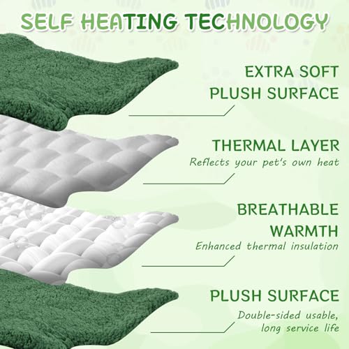 3 Pack Self Warming Pet Bed Leaf Shape Self Heating Cat Dog Mat Washable Thermal Sleeping Pad for Indoor Outdoor Hedgehog (Dark Green / Medium-18"x24")