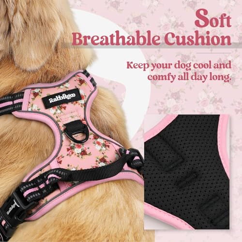 Dog Harness No Pull for Large Dogs with 2 Leash Clips (Large / Pink Rose)