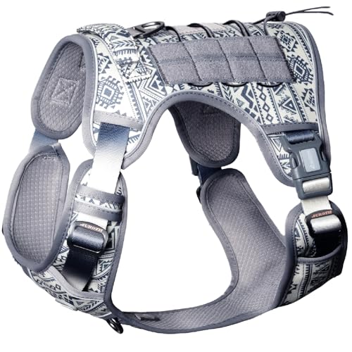 Dog Harness for Small Medium Dogs (Tribal Patterns-Grey / S(Neck:14-21",Chest:20-31"),18-35 lbs)