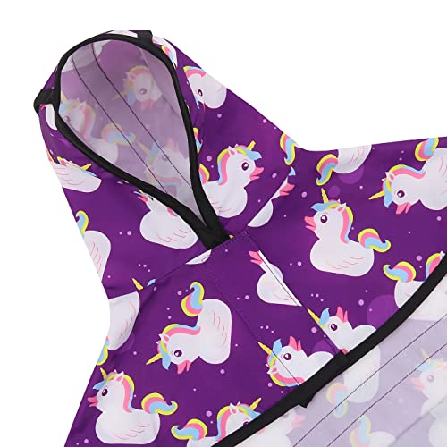 Dog Raincoat with Hood & Leash Hole S (X-Large / Purple Unicorn Ducks)