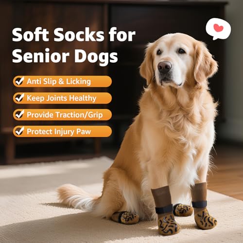 Non Slip Dog Socks for Hardwood Floor Senior Dogs Double Sided Grip (X-Small(Pack of 4))