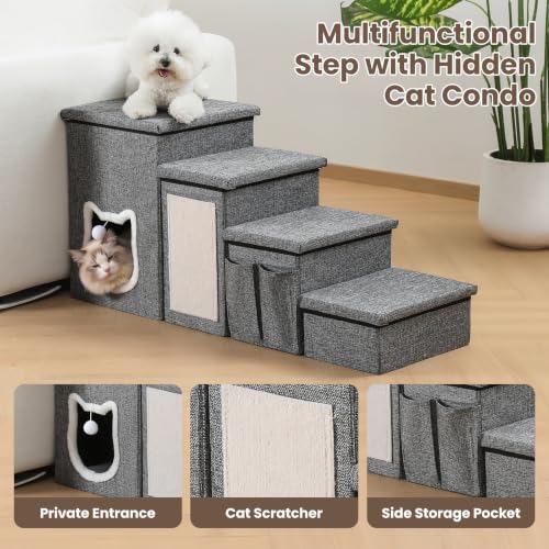Pet Stairs with Storage and Condo (Grey / 4-Step)