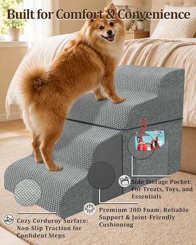 Dog Stairs for Bed (Grey / 4-Step 19"H)