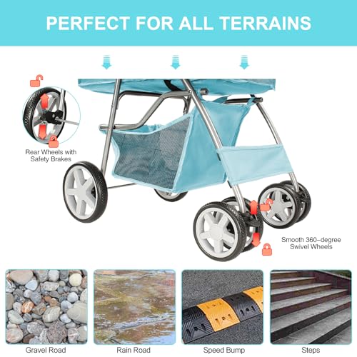 4 Wheel Pet Stroller for Small Dogs and Cats (Light Blue)