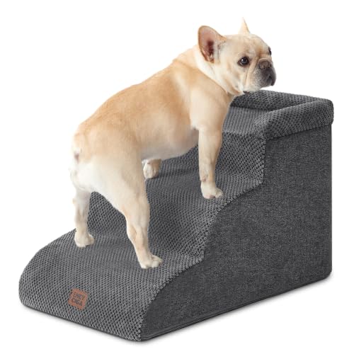3 Step Curved Dog Stairs for Dogs (Grey / 23.6"l X 15.7"w X 15.7"h)