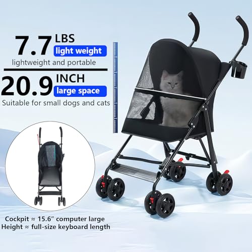 Cat Stroller Foldable Lightweight for Small Dogs Cats 0 (black)