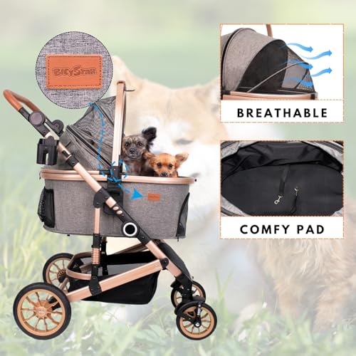 Dog Stroller with Detachable Carrier (Grey)