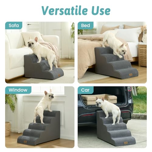 Wide Dog Stairs for Small Dog 15.7" H (Dark Grey / Wide:17.7"x22.4"x15.7")