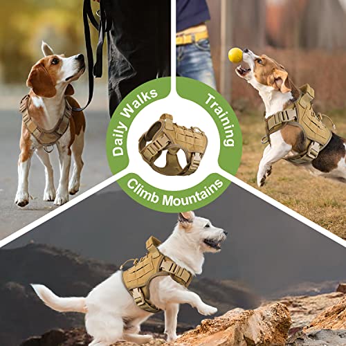 Tactical Dog Harness for Small Dogs (Khaqi / Small: 15-30 lbs (Chest:20-26",Neck:15-18"))