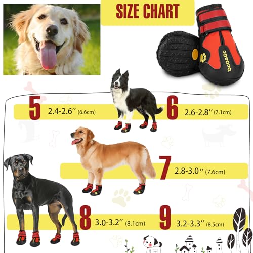 Dog Shoes Large Size Dogs (Red / Size 8:for paw width 3.0-3.2 inches (Pack of 4))