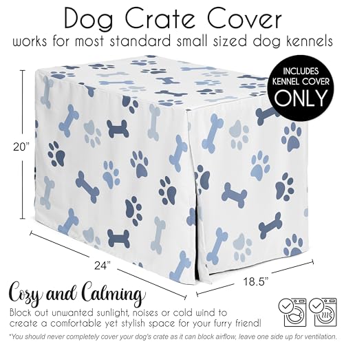 24in. Small Dog Crate Cover (Navy Paw Bone / 24in. x 20in. x 18.5in.)