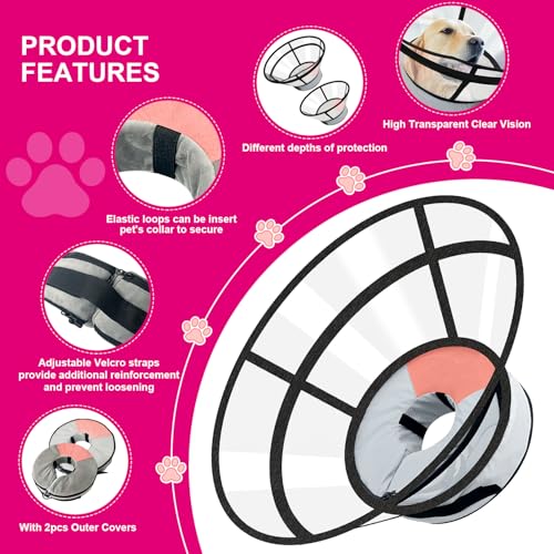 Sponge Core Dog Cat Cone Collar for After Surgery Recovery (S (Neck: 5"-8") / Grey+Pink)