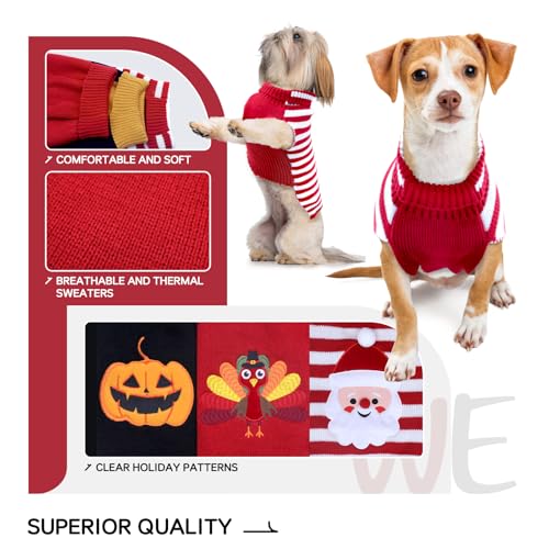 3 Pack Halloween Thanksgiving Christmas Dog Cat Knit Sweater Set (Halloween&Xmas Set / X-Large)