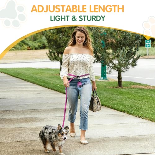 Hands Free Dog Leash with Poop Bag Holder (Hotpink)