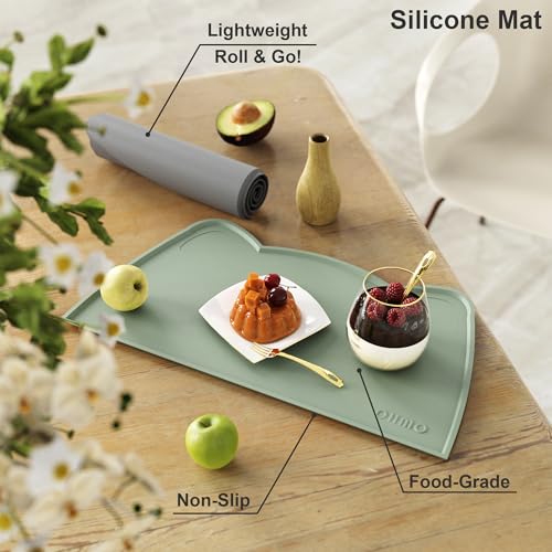 Cat Food Mat Silicone Pet Feeding Mat (18"L x 10"W / Sage Green)