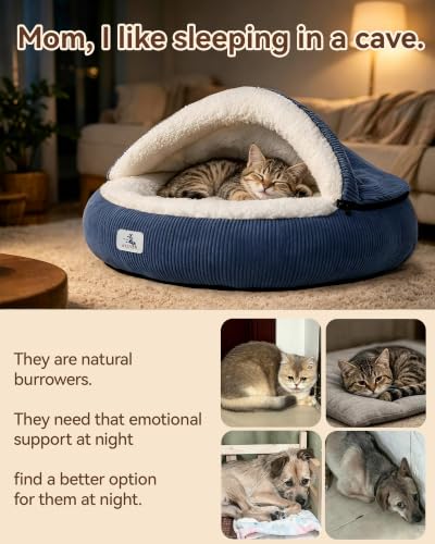 Calming Cozy Dog Cave Cover Bed (Blue)