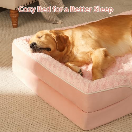 Orthopedic Washable XXL Dog Bed for Senior Dog Cozy Sleep (54.0"l X 36.0"w X 7.0"th / Light Pink)