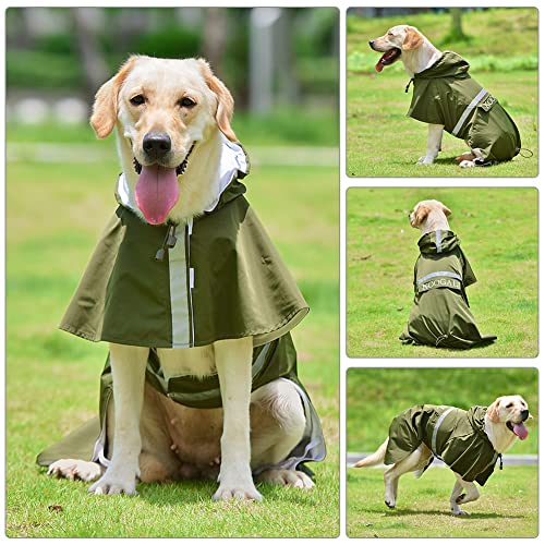 Dog Raincoat Waterproof Hooded (Green / 6XL-Fit for 99 to 110 pounds)