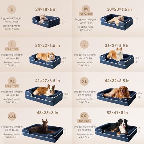 Orthopedic Small Dog Bed (Navy / 24.0"l X 18.0"w X 6.0"th)