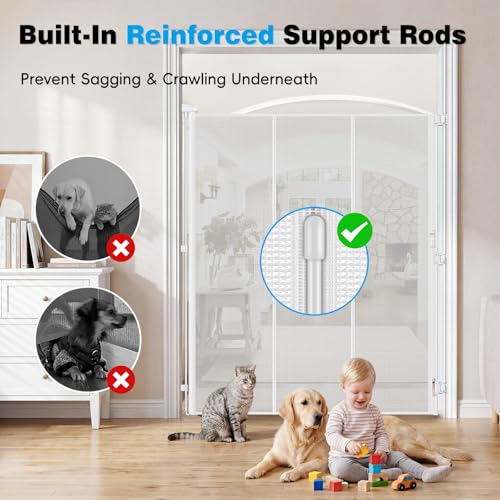 Reinforced 72" Extra Tall Pet Gate for Cat (White / 72" Tall x 55" Wide（ With Reinforced Bar ）)