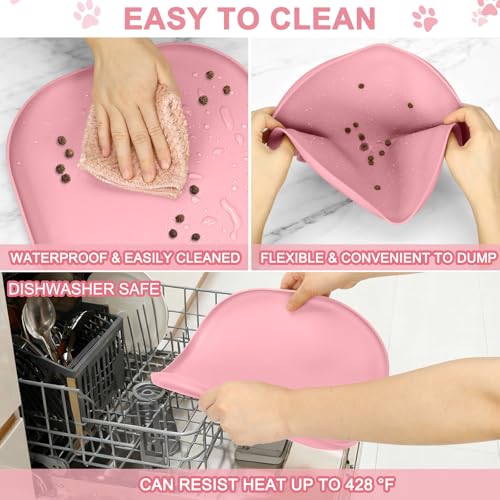 Waterproof Silicone Pet Food Mat with Raised Edge for Dog & Cat (Sakura Pink / 12"L x 12"W)