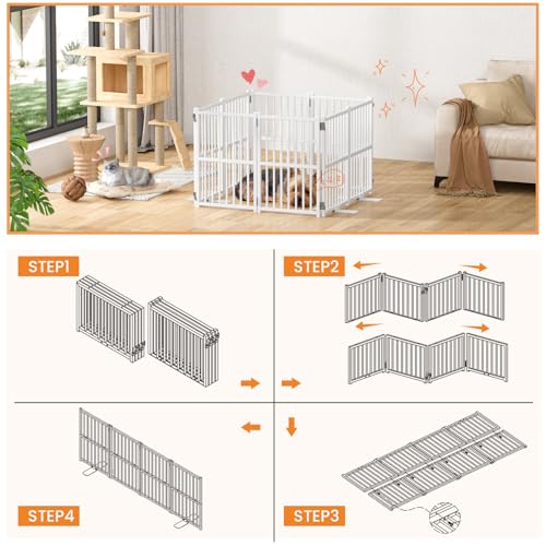 Dog Gate Indoor (White / 4 Panel-23.62''H, Up to 63.78’’ W)