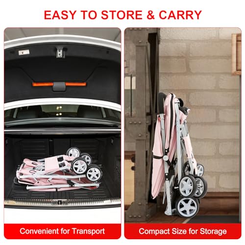 Double Pet Stroller for 2 Small Dogs & Cats (Pink)