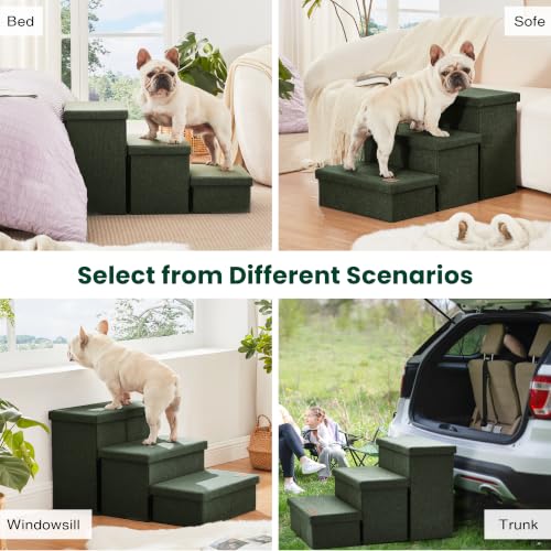 Dog Stairs for High Bed (Dark Green / 29.5" X 17" X 17.7" H)