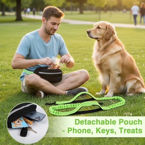 Hands Free Dog Leash with Zipper Pouch (Green)