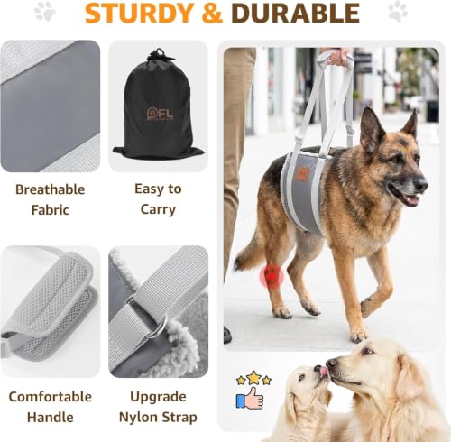 Adjustable Dog Sling for Extra Large Dogs Mobility Aid for Weak Rear Legs (Grey & Grey / X-Large)