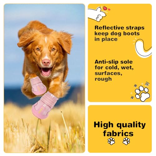Dog Boots Dog Shoes for Large Dogs (Pink / Width 2.75 in)