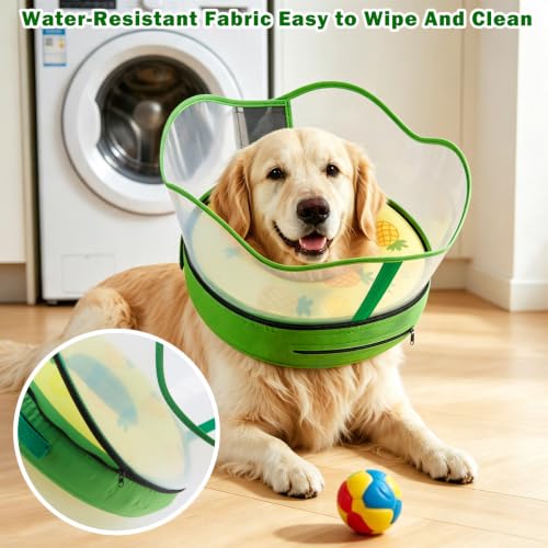 Inflatable Dog Cone Collar to Stop Licking After Surgery (Yellow Pineapple / XXL (Neck 19"-24"))