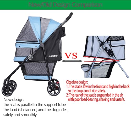 4 Wheel Dog Cat Pet Stroller Best Lightweight Foldable Compact Portable Jogger All Terrain Travel Pet Gear Puppy Doggie Bunny Kitty Stroller for up to 30lbs Medium Small Dogs Cats (Sky blue)