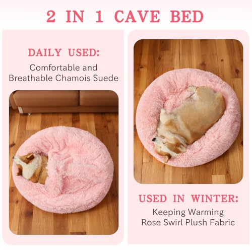 Calming Donut Dog Bed (Pink / Small 19.7''x19.7''x7'')