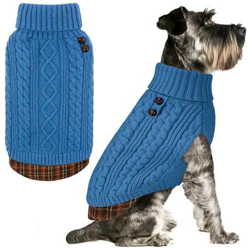 Dog Sweater for Small Dogs Turtleneck Thick Knit Pullover (Medium (7-13lbs) / 8# Light blue)