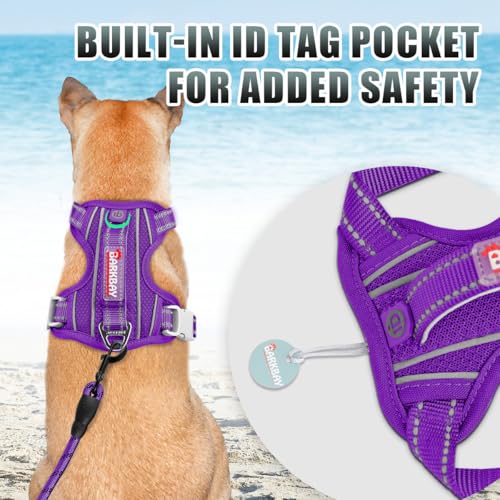 Dog Harness for Large Dogs No Pull Dog Vest ID Tag Pocket (Purple / Large)