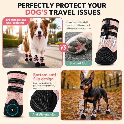 Dog Shoes Boots& Paw Protectors (Pink / XL)