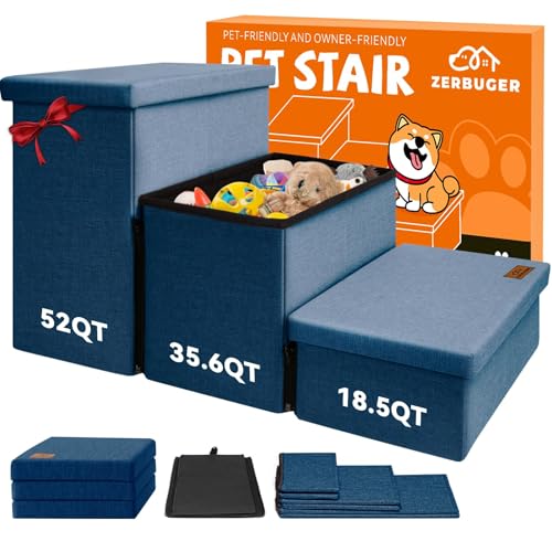 Dog Stairs with Storage (Navy Blue No Condo / 3)