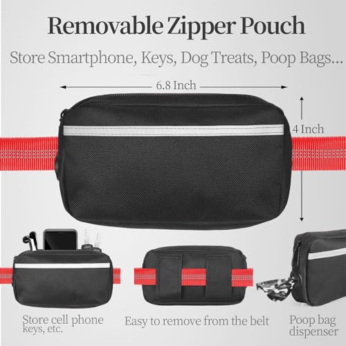 Hands Free Dog Leash with Zipper Pouch (Red / Medium)