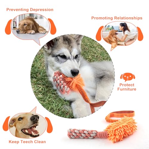 Dog Puppy Toys Dog Squeak Toys Plush Dog Toy with Dog Ropes Knots for Fun and Teeth Cleaning (Orange / Dog Bite Stick Toy)