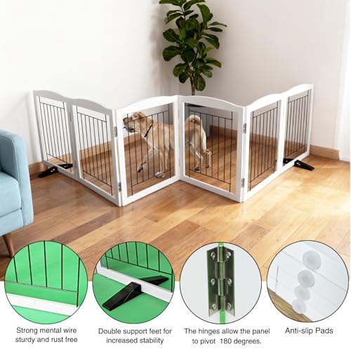 Freestanding Dog Fence Indoor (White / 【6 Panels】120''w x 32''h)