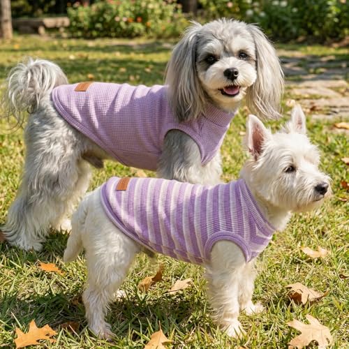 3Pack Dog Shirts Lightweight Waffle Dog Shirt for Small DogsSleeveless Dog Shirt for Small Medium Boy Girl Dogs Cozy & Breathable Pet Vest (3XL(Back: 21.7", Chest: 28.3", 40.8-61.7lbs) / Striped+Light Purple+Deep Purple)