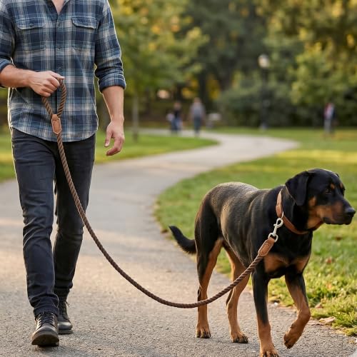 Dog Leash Braided Cotton Rope w (Dark Tan / 72 Inch-1/2")