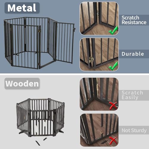 Metal Freestanding Dog Gates with Door for Outdoor Indoor (Black / 【2 Panels】 36''H*40''W)