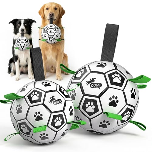 2 PCS Dog Toys Soccer Ball Set with Straps (Soccer Set / 2 Pack (6 & 8 Inch))