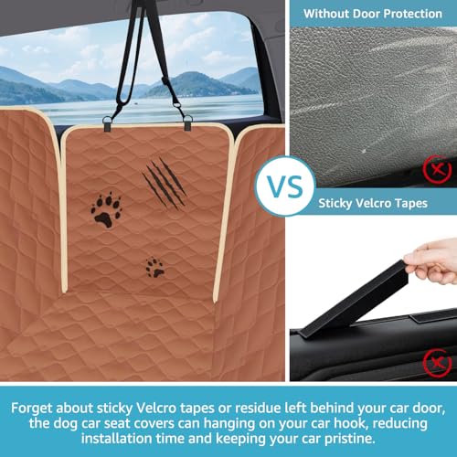 Dog Car Seat Covers for Back Seat with 2 Seat Belts (Standard / Brown)
