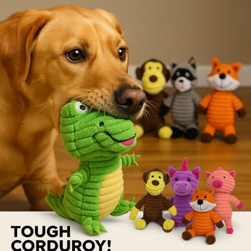 Plush Toys Assortment Value Bundle Puppy Pet Mutt Squeak Toy for Medium Large Dogs (Corduroy)