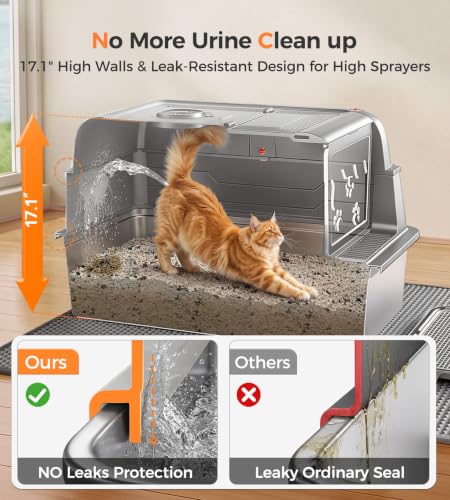 Upgrade XXXL Stainless Steel Cat Litter Box 3 (Silver Light Grey / Real XXXL Size: Up to 152L)