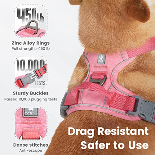 No Pull Dog Harness with Pet ID Tag (S (Bigger than Normal (Chest: 17"-22'' )) / Mimi Pink)