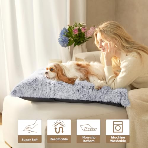 Fluffy Dog Crate Bed for Small Dogs (Grey / 23.5 x 17.5)